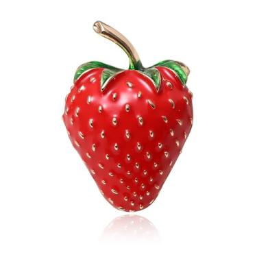 Imagem de WCRAZYE Broche de morango vermelho para mulheres, meninas, broches de frutas esmaltados, emblemas para roupas, mochilas, bolsa, broches modernos, planta, lapela, alfinete, acessórios, joias, presente,