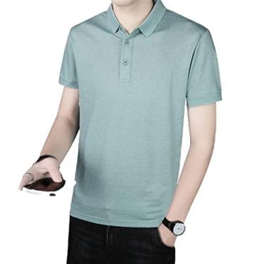 Imagem de Polos de golfe masculinos algodão cor sólida camisa camisa leve absorção de umidade rápida colarinho seco verão casual(Color:Green,Size:XXXXL)