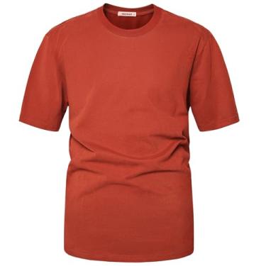 Imagem de VEIISAR Camiseta masculina pesada gola redonda masculina de algodão premium - Pré-encolhida P-3GG, Vermelho coral, 3G
