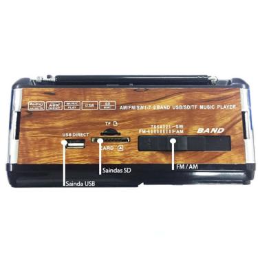 Imagem de Rádio am fm retro sd/tf/usb le-613 marrom amadeirado wood
