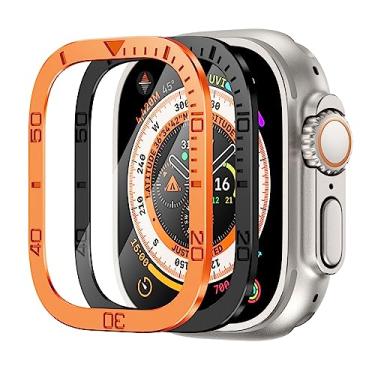Imagem de SWUU Pacote com 2 películas protetoras de tela de vidro temperado com moldura de liga de titânio compatível com Apple Watch Ultra 3/Ultra 2/Ultra 49 mm, película HD à prova d'água para iWatch Ultra S2