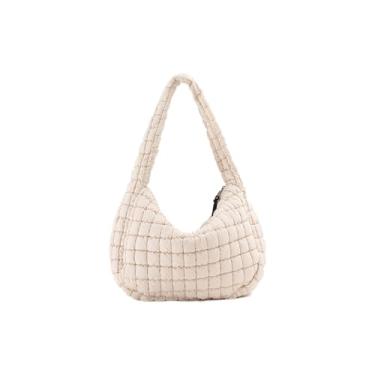Imagem de VAKAER Bolsa feminina acolchoada tiracolo grande Hobo Carryall leve acolchoada para viagem, trabalho, academia, Bege, Large
