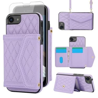 Imagem de Capa de celular para iPhone 7/8/SE 2020/2022 carteira com protetor de tela, suporte para cartão com bloqueio de RFID, alça transversal para iPhone7, iPhone8, 7s, 8s, SE2020, SE2022, 2, 3ª geração,