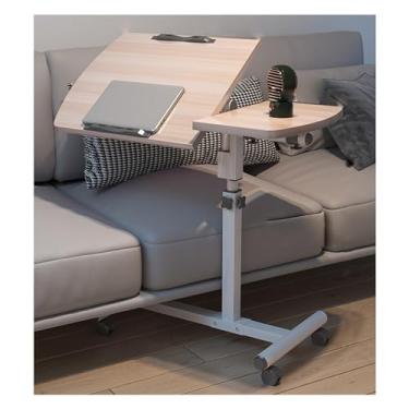 Imagem de SilteD Mesa lateral ajustável sobre a mesa da cama, altura ajustável, mesa dobrável, mesa de computador para espaços pequenos, mesa com rodas, rosa