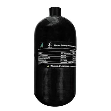 Imagem de TUXING Tanque HPA de alta pressão de 4500psi, cilindro de fibra de carbono de 2,5L, tanque de mergulho composto, tanque de ar de paintball PCP M18*1,5 Preto