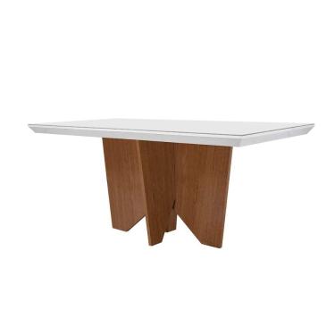 Imagem de Mesa de Sala Jantar Nevada + Tampo Madeirado Vidro Reto 180x90cm Off White/Imbuia-Vidro...