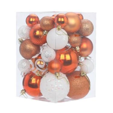 Imagem de Generic 36 pçs árvore de natal pendurado decorações decoração de natal 4 cm 6 cm 8 cm enfeites de bola de natal para festa guirlanda janela, Branco Laranja