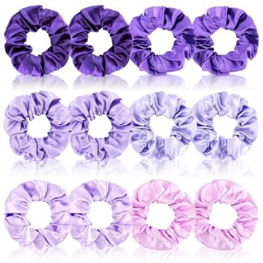 Imagem de Cubaco, 12 peças, enfeites de cabelo de cetim, elástico, elástico, que balança os cabelos, prendedores de rabo de cavalo, 6 cores, Roxa