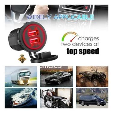 Imagem de Kit 02 Tomadas Carregador Carro 2 Portas USB 2.1A / 1A DC5V 12~24V Car