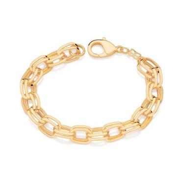 Imagem de Pulseira banhado ouro 3x 24k 18k e 22k feminina grossa elos cadeado ov