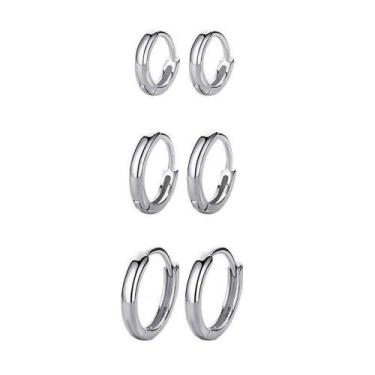 Imagem de conjunto 3 pares brincos de argola não escurece em aço Inox prata clic