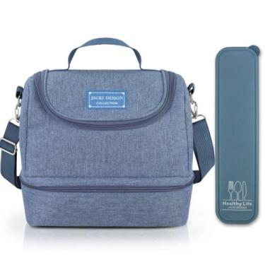 Imagem de Bolsa Térmica Marmita Lancheira Necessaire 2 Divisórias Compartimentos