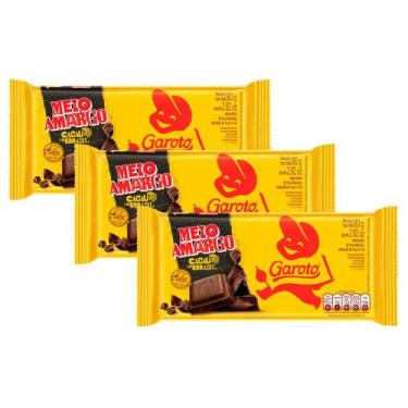 Imagem de Kit 3 Chocolate Garoto Meio Amargo 80g