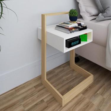 Imagem de Mesa de apoio lateral na cor branca com detalhe amadeirado - L.M.D.F M