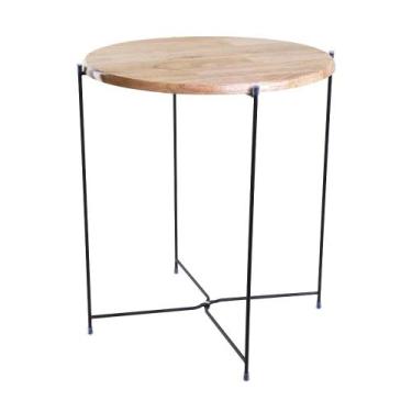 Imagem de Mesa Lateral Loft Aço Galvanizado Preto e Madeira 46cm - ACASA