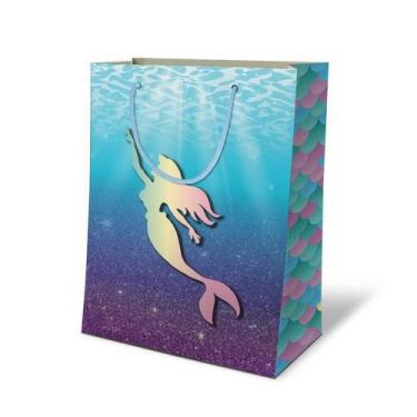 Imagem de Kit 100 Sacolas Papel Sereia 25X17X6Cm Bolsa Festa Infantil - On Store