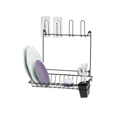 Imagem de Escorredor de Louça Suspenso Preto Dobrável 10 Pratos 04 Copos com Por