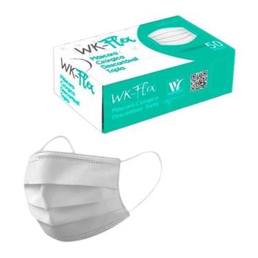 Imagem de Máscara Cirúrgica Tripla Descartável Branca Wk-Flex 50Un