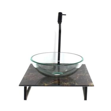 Imagem de Kit Cuba Vidro Redonda 10Mm Incolor Tampo Vidro 40Cm X 40Cm - Cubas E 