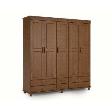 Imagem de Armário Sevilha 5 Portas 6 Gavetas Madeira Maciça Weihermann, Amêndoa