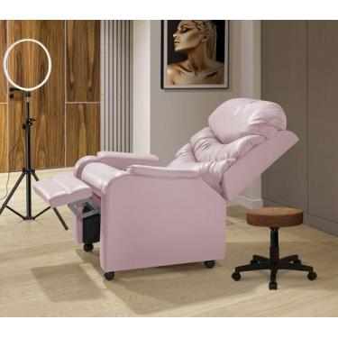 Imagem de Poltrona Reclinável Papai Luxo D28 Estética Com Rodízio - Corano Rosa 