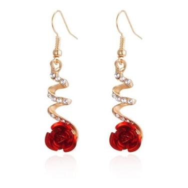 Imagem de Brinco Rosas Flor Feminino Strass Pedra Festa Casamento Luxo - anjo da