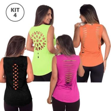Imagem de Kit 4 Camisetas Academia Fitness Feminina Moda Malhar Exercícios camin