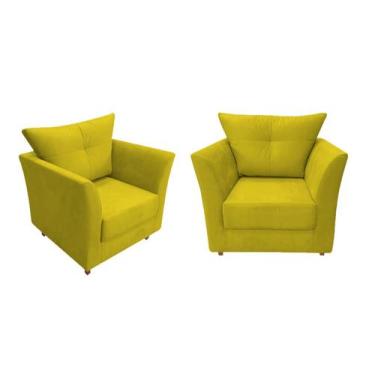 Imagem de Kit 2 Poltronas Decorativa Isis Couro Amarelo Pés Madeira Ms Decor - M