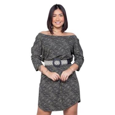 Imagem de Vestido com Manga Estampado Casual em Malha Feminino - Catwalk, Preto,