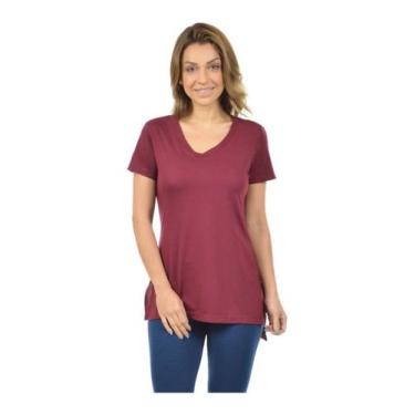 Imagem de Blusa Feminina Longa Mullet Gola V Longline Tj - Vesttuario, GG, Vinho