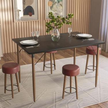 Imagem de Mesa de Jantar Madri Preto e 4 Bancos Paris Pés Natural Tecido Sintéti