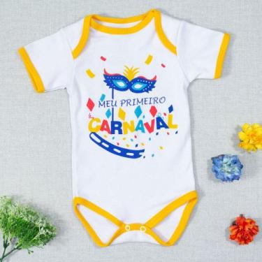 Imagem de Body para Bebê Manga Curta Meu Primeiro Carnaval Branco - Era Uma Vez,