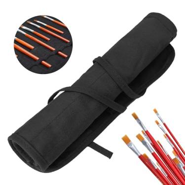 Imagem de Kingshion Bolsa de armazenamento de pincéis de lona com 22 compartimentos, preta, bolsa dobrável para artistas com 2 camadas para a maioria dos tamanhos de pincel, 38 x 33 cm