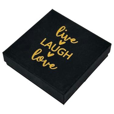 Imagem de TheDisplayGuys - Pacote com 10 caixas de presente de papel kraft de papelão com tampa e enchimento de algodão - preto/dourado "live LAUGH love" - 8,9 cm x 8,9 cm x 2,5 cm (#33)