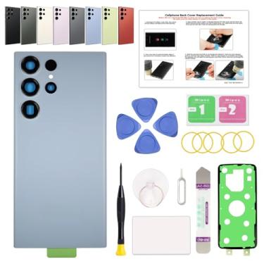 Imagem de GREEN FUSION Compatível com substituição da capa traseira do Galaxy S23 Ultra, porta de vidro traseira S23 Ultra 5G com lente de câmera pré-instalada, ferramentas de reparo e instruções, azul celeste