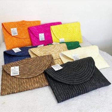 Imagem de Bolsa feminina de Palha Carteira de Mão Praia e Festa - FG, Pink