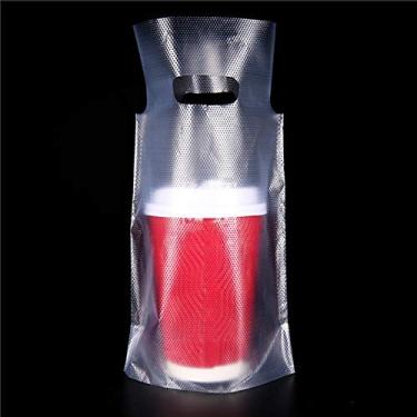 Imagem de 100 peças Porta-copo de bebida único sacos plásticos para suco de leite, água, café, transportador portátil, pacote de manobras transparentes com orifício para pendurar recipientes de bebidas 16 x 24 cm