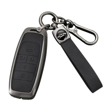 Imagem de HIBEYO Capa de chaveiro compatível com GAC Trumpchi Aion S V Y LX GS7 GS8 GM8 GS5 GA6 GM6 Acessórios Capa de chave de couro e liga de zinco Shell-D Tipo Preto