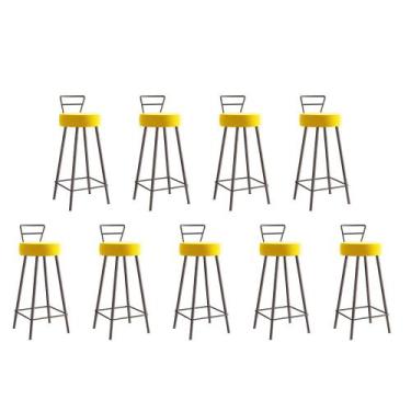 Imagem de Kit 09 Banqueta Alta Com Encosto Tina Eiffel Cozinha Bar Bistrô Ferro 