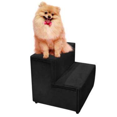 Imagem de Escada Pet Cachorro e Gato Preto Veludo Almofadada 2 Degraus Boutique 