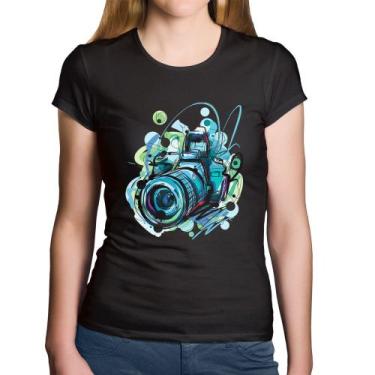 Imagem de Baby Look Algodão Câmera Fotográfica - Foca na Moda, Preto, P