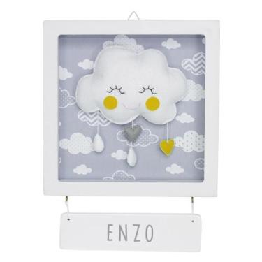 Imagem de Porta Maternidade Quadro Acrílico Chuva de Amor Cinza Quarto Bebê Infa