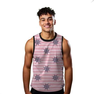 Imagem de Camiseta Regata Verão Estilo Moda Praia Roda de Leme Navio Pirata Rosa