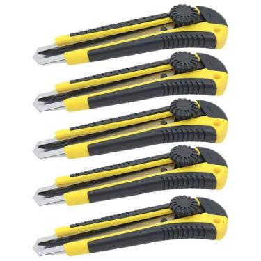 Imagem de Kit 05 Estilete Profissional 18mm Trava cabo Emborrachado - Tradestar