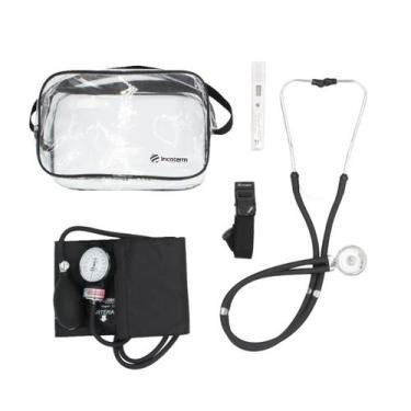 Imagem de Kit Esfigmomanômetro + Estetoscópio Rappaport+ Term Incoterm, Preto