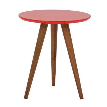Imagem de Mesa de apoio lateral ou canto tripé laqueada vidro vermelha 60cm altu