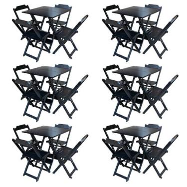Imagem de Kit 6 Jogos de Mesa com 4 Cadeiras de Madeira Dobravel 60x60 Ideal par