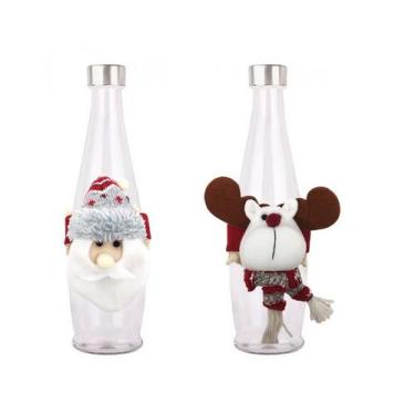 Imagem de Jogo Garrafa Vidro Decorada Natal Papai Noel e Rena Pelúcia Prime 2 Un