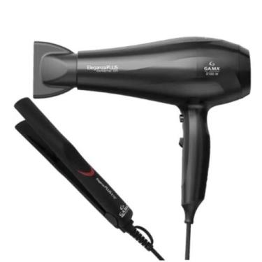 Imagem de Kit Eleganza Plus Ceramic Ion Secador 110V e Prancha Bivolt Gama Preto