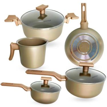 Imagem de Jogo de Panelas Antiaderente Ceramica Conjunto Com Tampa Vidro 5 Peças